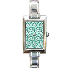 White On Emerald Green Damask Rectangular Italian Charm Watch by Zandiepants