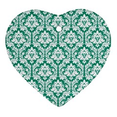 White On Emerald Green Damask Heart Ornament by Zandiepants