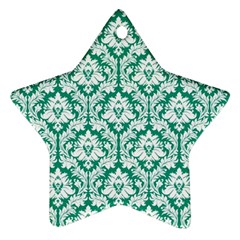 White On Emerald Green Damask Star Ornament
