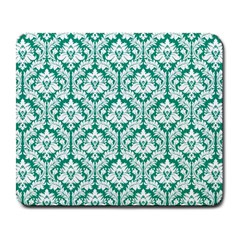 White On Emerald Green Damask Large Mouse Pad (rectangle)