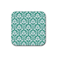 White On Emerald Green Damask Drink Coaster (square) by Zandiepants