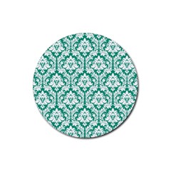 White On Emerald Green Damask Drink Coasters 4 Pack (round) by Zandiepants