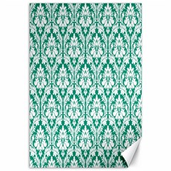 White On Emerald Green Damask Canvas 12  X 18  (unframed) by Zandiepants