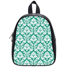 White On Emerald Green Damask School Bag (small) by Zandiepants