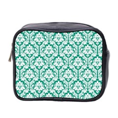 Emerald Green Damask Pattern Mini Toiletries Bag (two Sides)