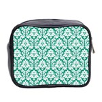 Emerald Green Damask Pattern Mini Toiletries Bag (Two Sides) Back