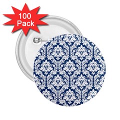 White On Blue Damask 2 25  Button (100 Pack) by Zandiepants