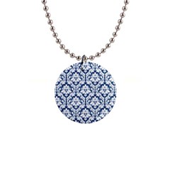 White On Blue Damask Button Necklace by Zandiepants