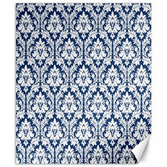 White On Blue Damask Canvas 8  X 10  (unframed) by Zandiepants