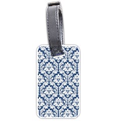White On Blue Damask Luggage Tag (one Side) by Zandiepants