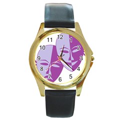 Comedy & Tragedy Of Chronic Pain Round Leather Watch (Gold Rim) 