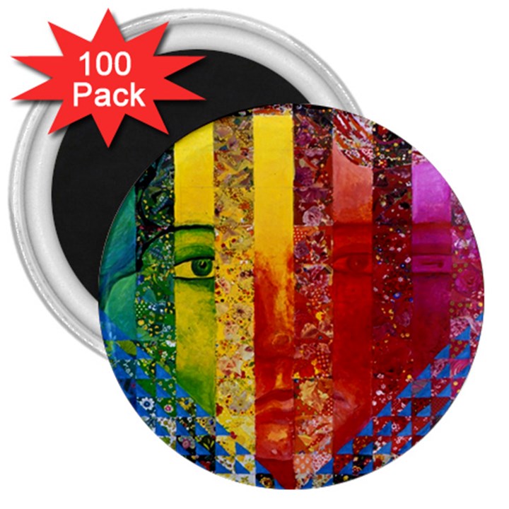Conundrum I, Abstract Rainbow Woman Goddess  3  Button Magnet (100 pack)