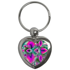 Crystal Flower Garden, Abstract Teal Violet Key Chain (heart) by DianeClancy