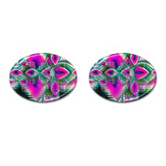 Crystal Flower Garden, Abstract Teal Violet Cufflinks (oval) by DianeClancy