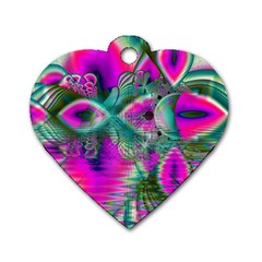 Crystal Flower Garden, Abstract Teal Violet Dog Tag Heart (two Sided) by DianeClancy