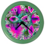 Crystal Flower Garden, Abstract Teal Violet Wall Clock (Color) Front
