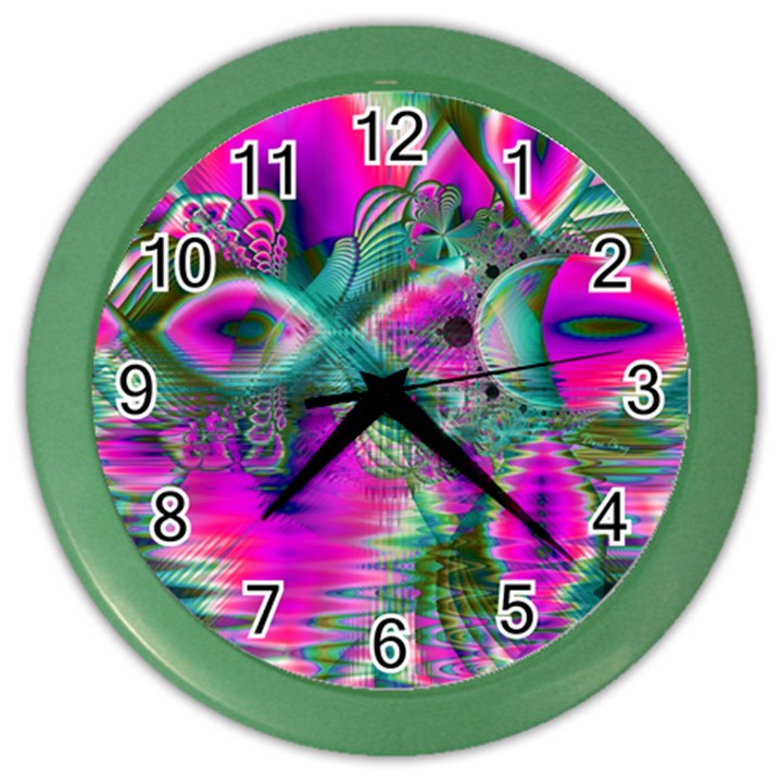Crystal Flower Garden, Abstract Teal Violet Wall Clock (Color)