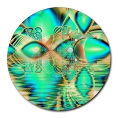 Golden Teal Peacock, Abstract Copper Crystal 8  Mouse Pad (round)