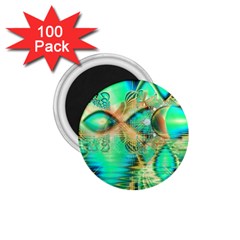 Golden Teal Peacock, Abstract Copper Crystal 1 75  Button Magnet (100 Pack) by DianeClancy