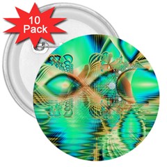 Golden Teal Peacock, Abstract Copper Crystal 3  Button (10 Pack) by DianeClancy