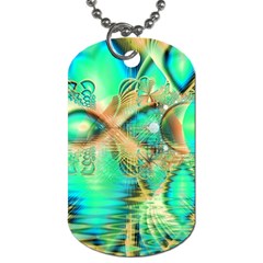 Golden Teal Peacock, Abstract Copper Crystal Dog Tag (one Sided) by DianeClancy