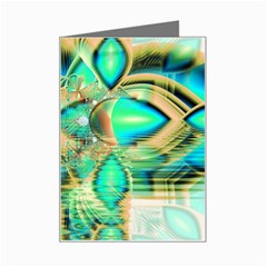 Golden Teal Peacock, Abstract Copper Crystal Mini Greeting Card by DianeClancy