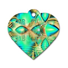 Golden Teal Peacock, Abstract Copper Crystal Dog Tag Heart (one Sided)  by DianeClancy