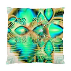 Golden Teal Peacock, Abstract Copper Crystal Cushion Case (two Sided)  by DianeClancy