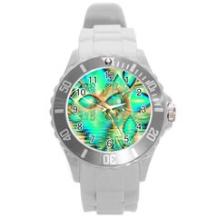 Golden Teal Peacock, Abstract Copper Crystal Plastic Sport Watch (large) by DianeClancy