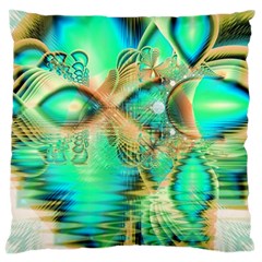 Golden Teal Peacock, Abstract Copper Crystal Large Cushion Case (two Sided)  by DianeClancy