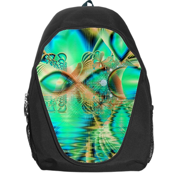 Golden Teal Peacock, Abstract Copper Crystal Backpack Bag