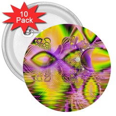 Golden Violet Crystal Heart Of Fire, Abstract 3  Button (10 Pack)