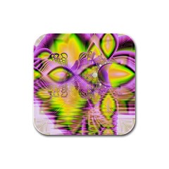 Golden Violet Crystal Heart Of Fire, Abstract Rubber Square Coaster (4 Pack) by DianeClancy