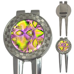 Golden Violet Crystal Heart Of Fire, Abstract Golf Pitchfork & Ball Marker by DianeClancy