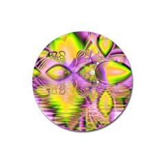 Golden Violet Crystal Heart Of Fire, Abstract Magnet 3  (round) by DianeClancy