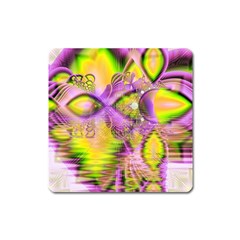 Golden Violet Crystal Heart Of Fire, Abstract Magnet (square)