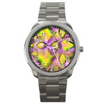 Golden Violet Crystal Heart Of Fire, Abstract Sport Metal Watch Front