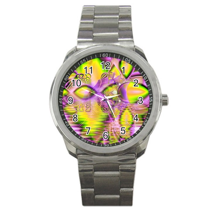 Golden Violet Crystal Heart Of Fire, Abstract Sport Metal Watch