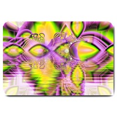 Golden Violet Crystal Heart Of Fire, Abstract Large Door Mat by DianeClancy