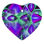 Violet Peacock Feathers, Abstract Crystal Mint Green Heart Ornament Front