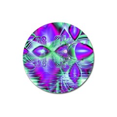 Violet Peacock Feathers, Abstract Crystal Mint Green Magnet 3  (round) by DianeClancy