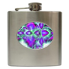 Violet Peacock Feathers, Abstract Crystal Mint Green Hip Flask by DianeClancy