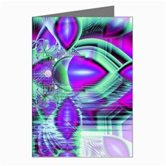 Violet Peacock Feathers, Abstract Crystal Mint Green Greeting Card (8 Pack)