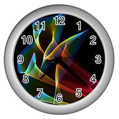 Peacock Symphony, Abstract Rainbow Music Wall Clock (silver) by DianeClancy
