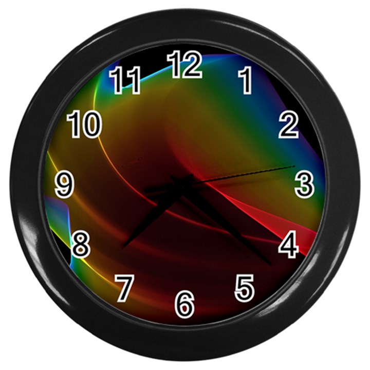 Liquid Rainbow, Abstract Wave Of Cosmic Energy  Wall Clock (Black)