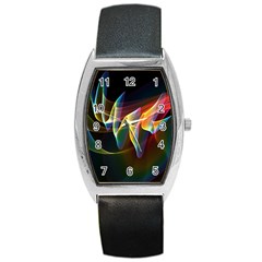 Northern Lights, Abstract Rainbow Aurora Tonneau Leather Watch by DianeClancy