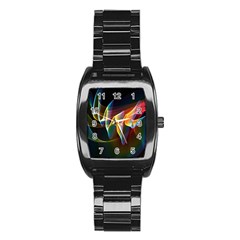 Northern Lights, Abstract Rainbow Aurora Stainless Steel Barrel Watch by DianeClancy