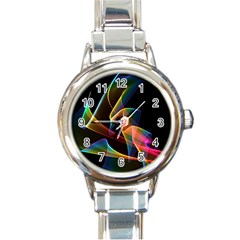 Crystal Rainbow, Abstract Winds Of Love  Round Italian Charm Watch by DianeClancy