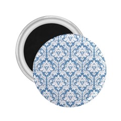 White On Light Blue Damask 2 25  Button Magnet by Zandiepants