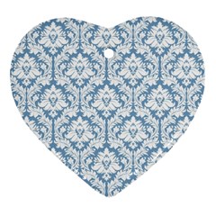 White On Light Blue Damask Heart Ornament by Zandiepants